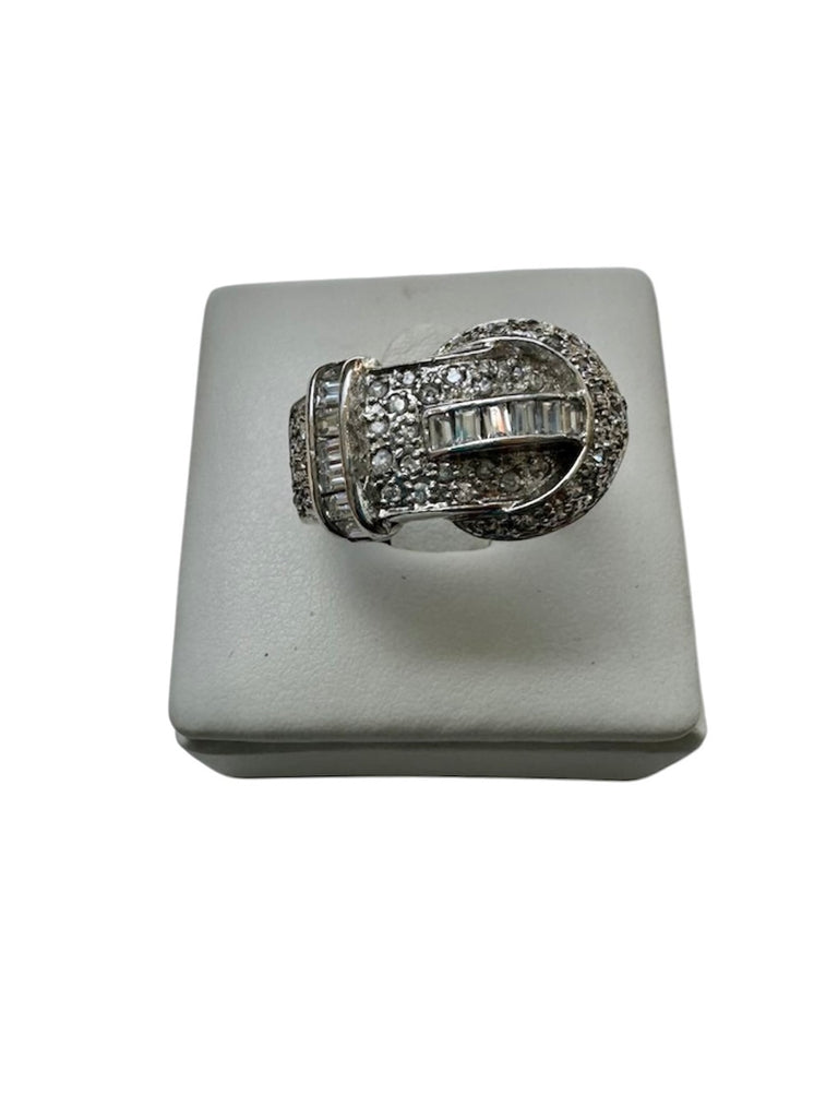 Silver Statement Ring with Pave Crystals