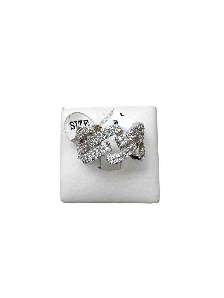 Silver Chain-Link Ring with Crystals