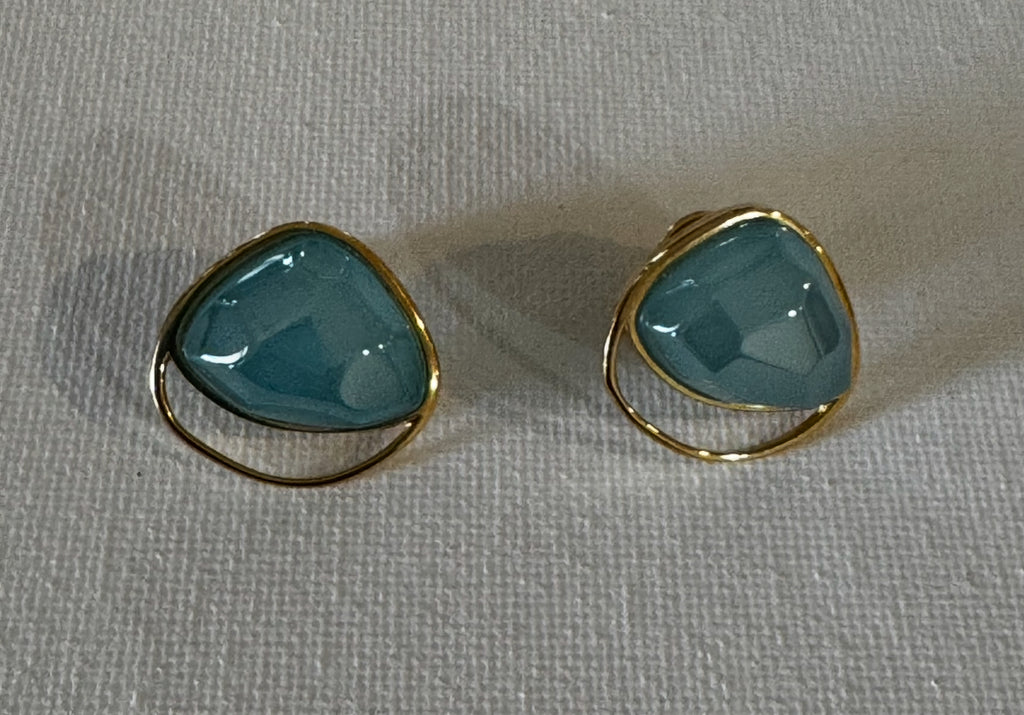 Green Stone Gold-Plated Earrings