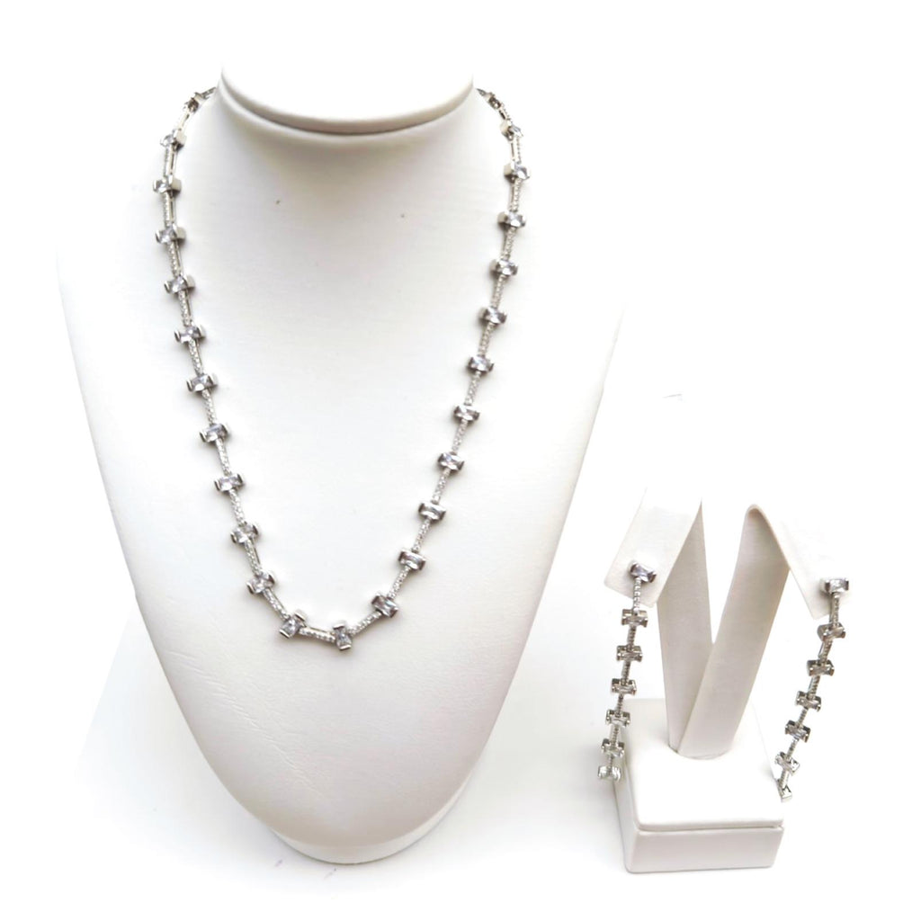 Rhodium-Plated Stone Necklace Set