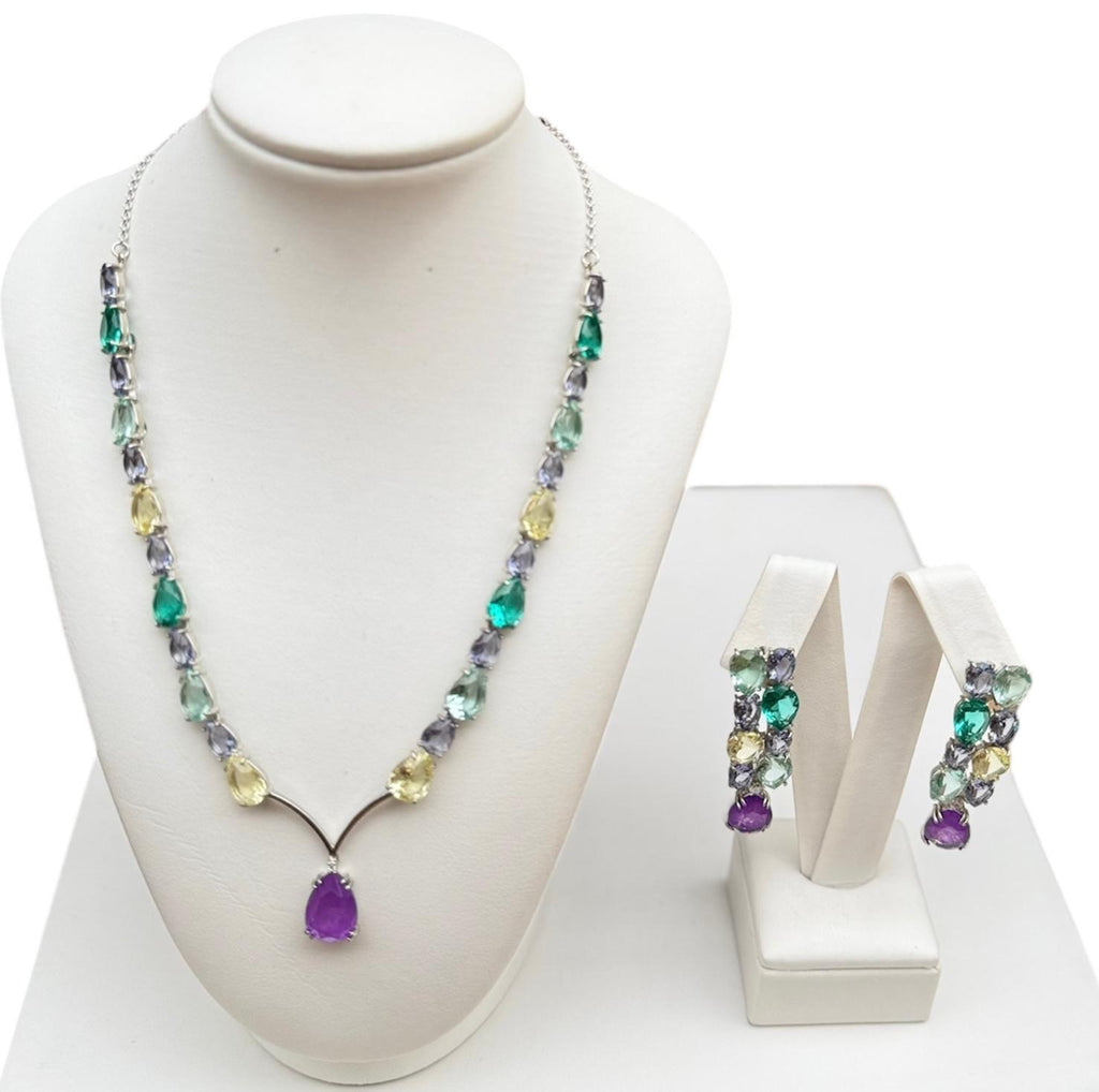 Colorful Gemstone Silver Necklace & Earring Set