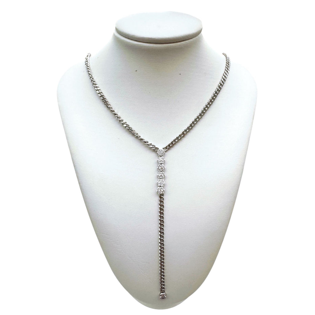 Sterling Silver Lariat Necklace with Crystals