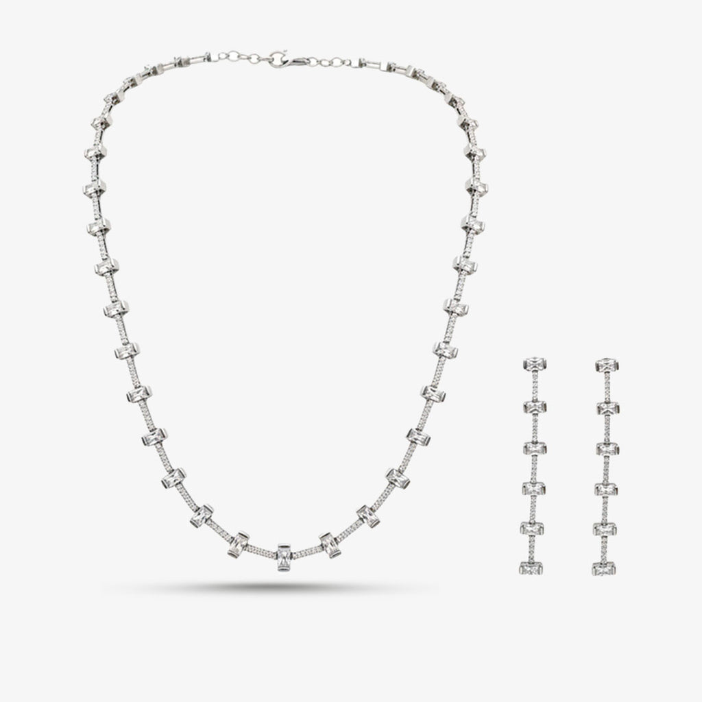 Rhodium-Plated Stone Necklace Set