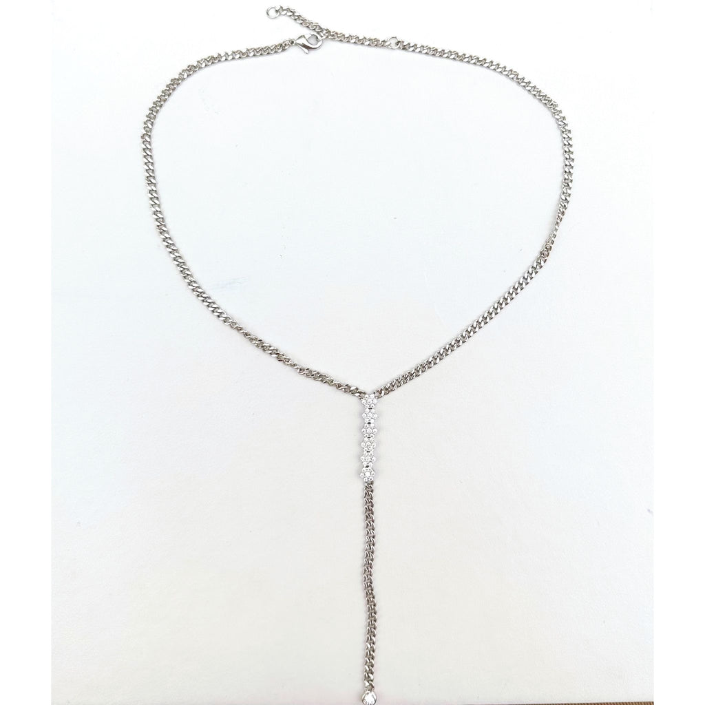 Sterling Silver Lariat Necklace with Crystals