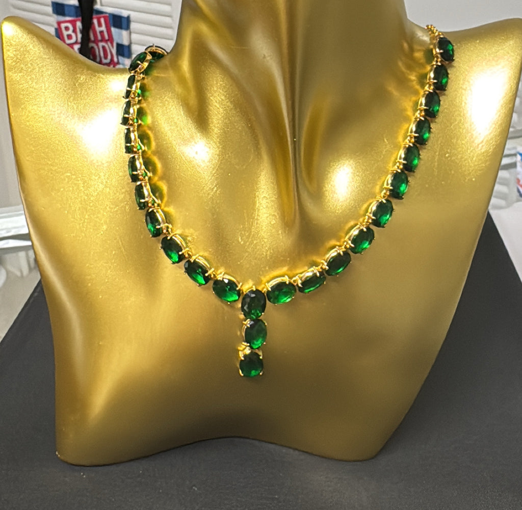 Emerald Elegance Gold-Plated Necklace