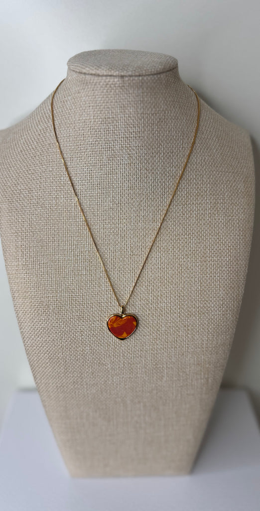 Amber Heart Enamel Necklace