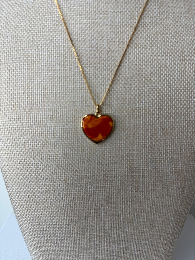 Amber Heart Enamel Necklace