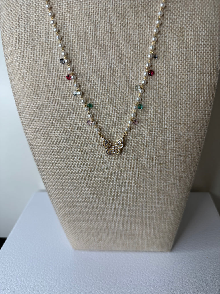 Butterfly Pearl Drop Necklace