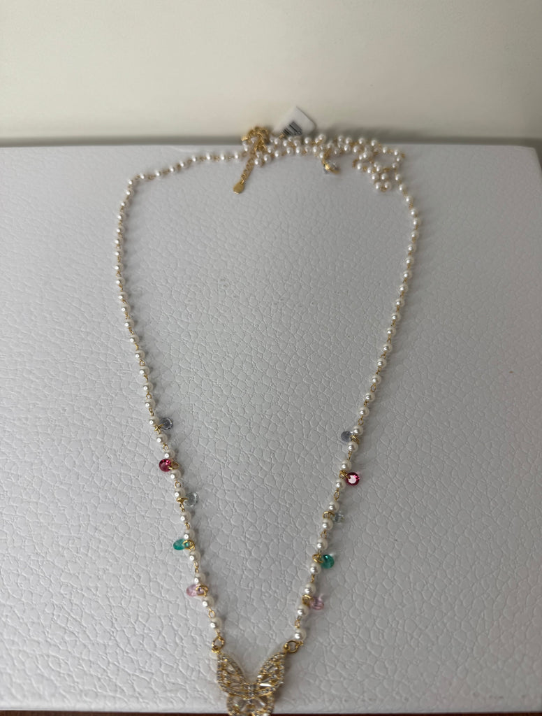 Butterfly Pearl Drop Necklace