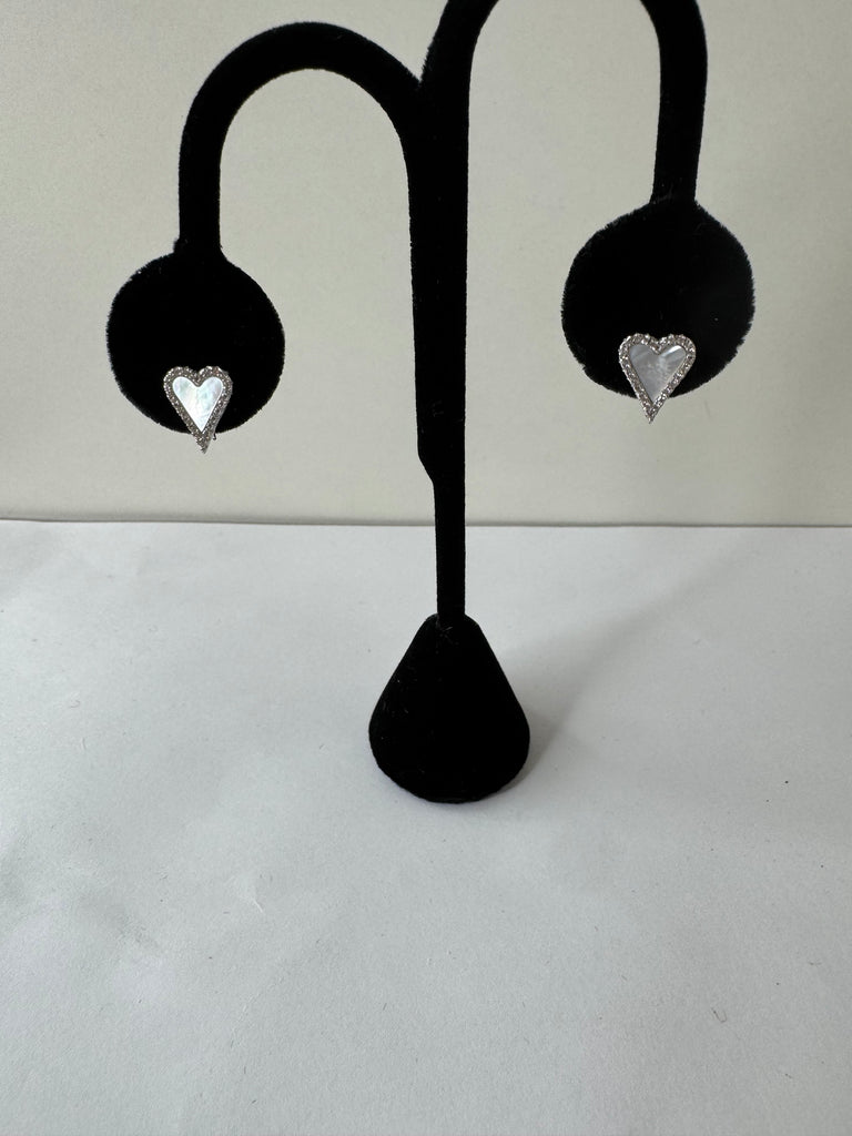 White Heart Stud Earrings with Halo