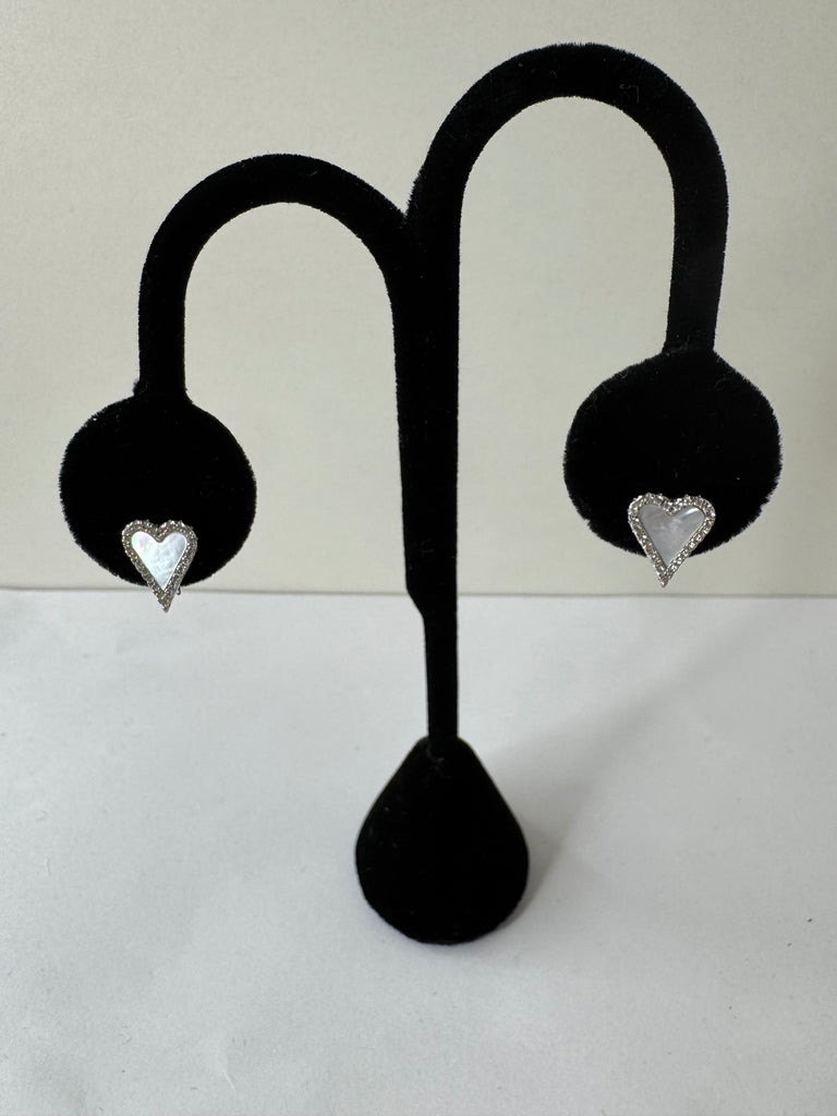 White Heart Stud Earrings with Halo
