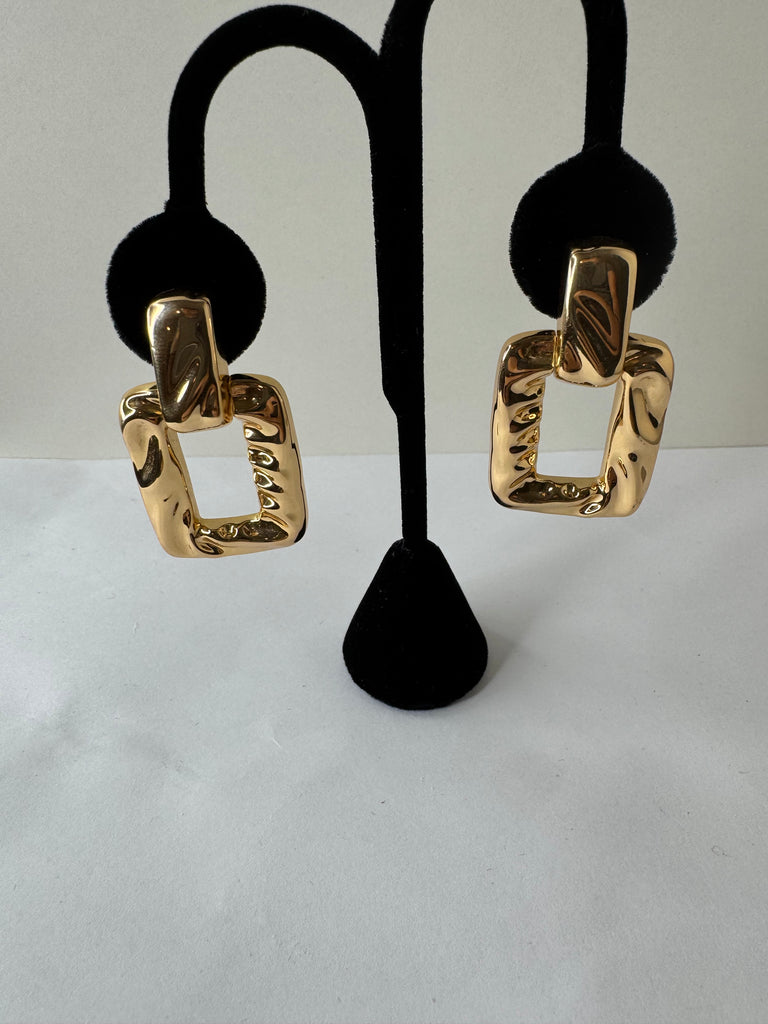 Chunky Gold Rectangle Link Earrings
