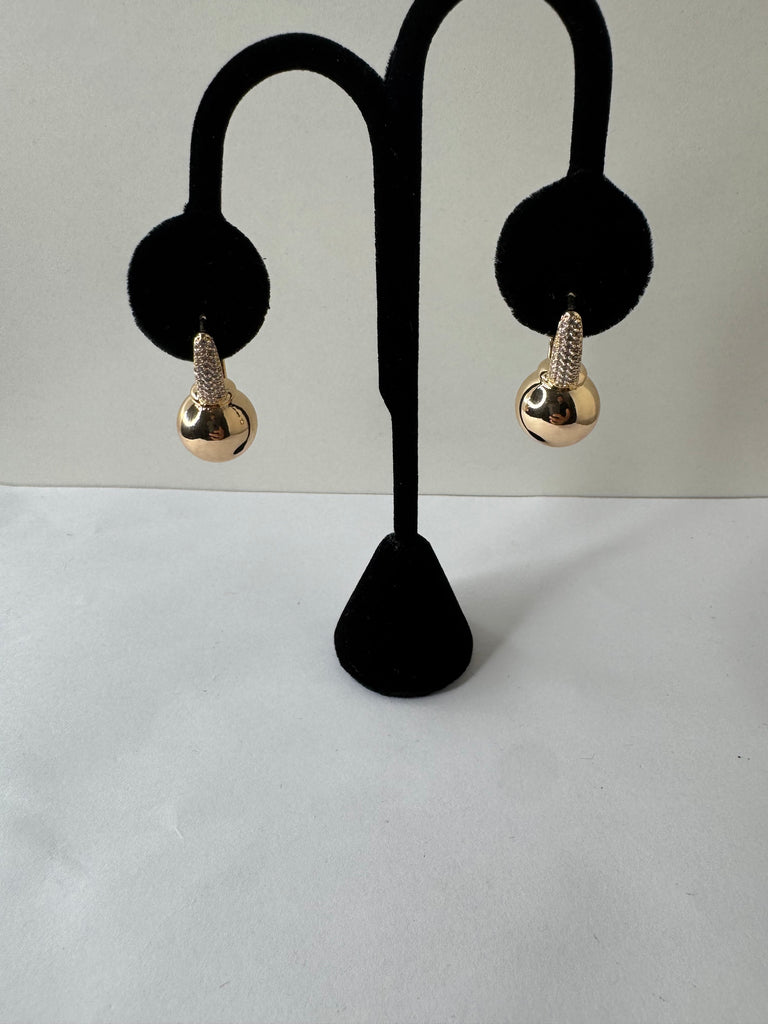 Golden Orb Drop Earrings with Pave Accent