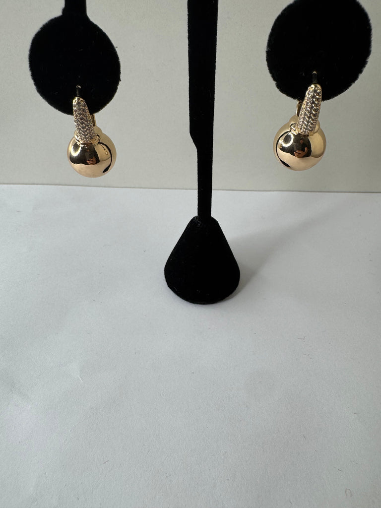 Golden Orb Drop Earrings with Pave Accent