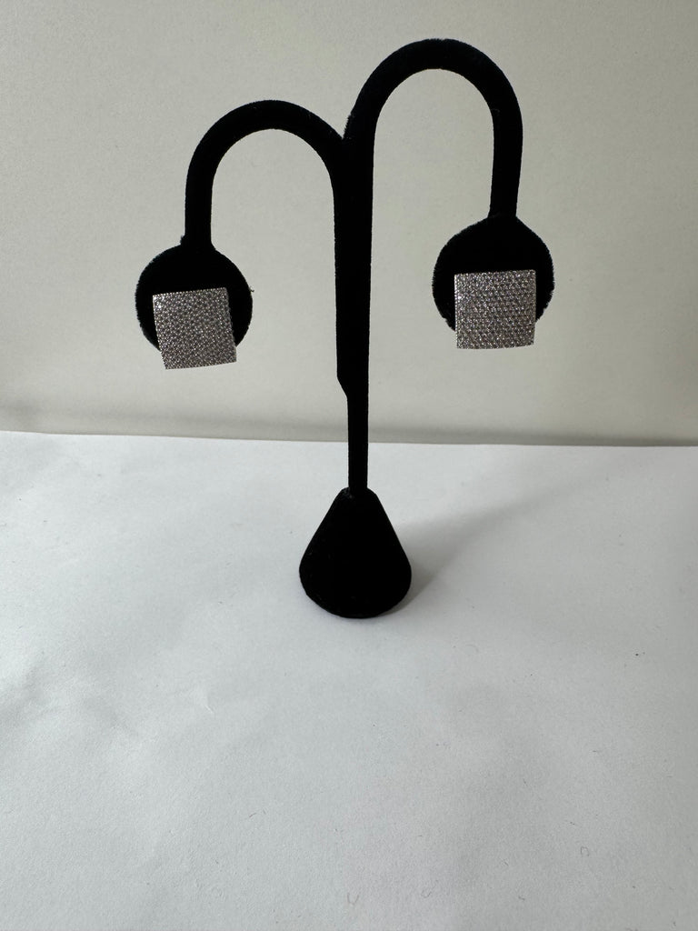 Silver Pavé Square Clip-On Earrings