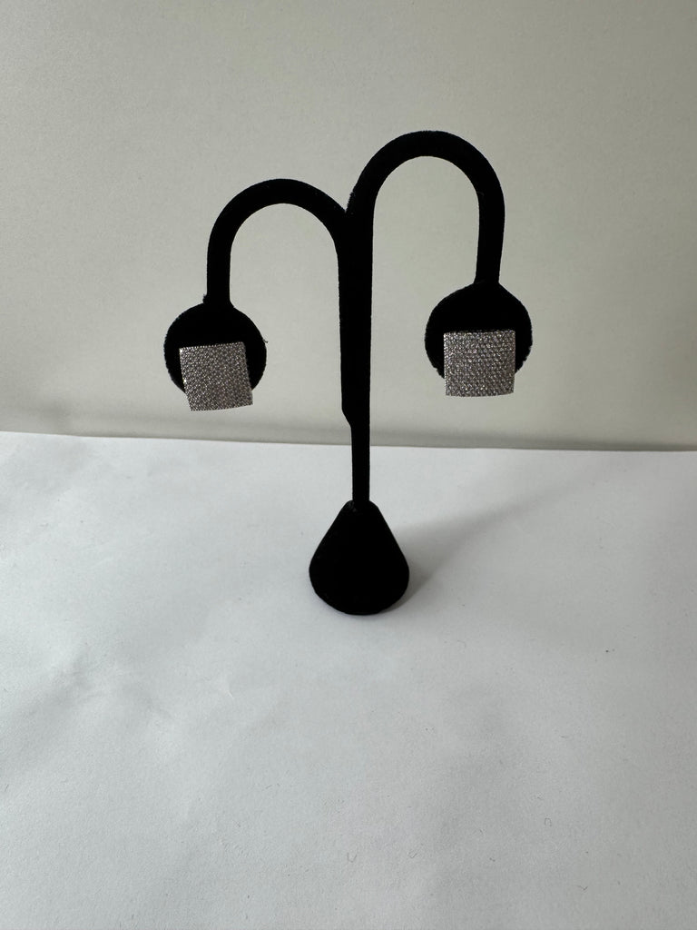 Silver Pavé Square Clip-On Earrings