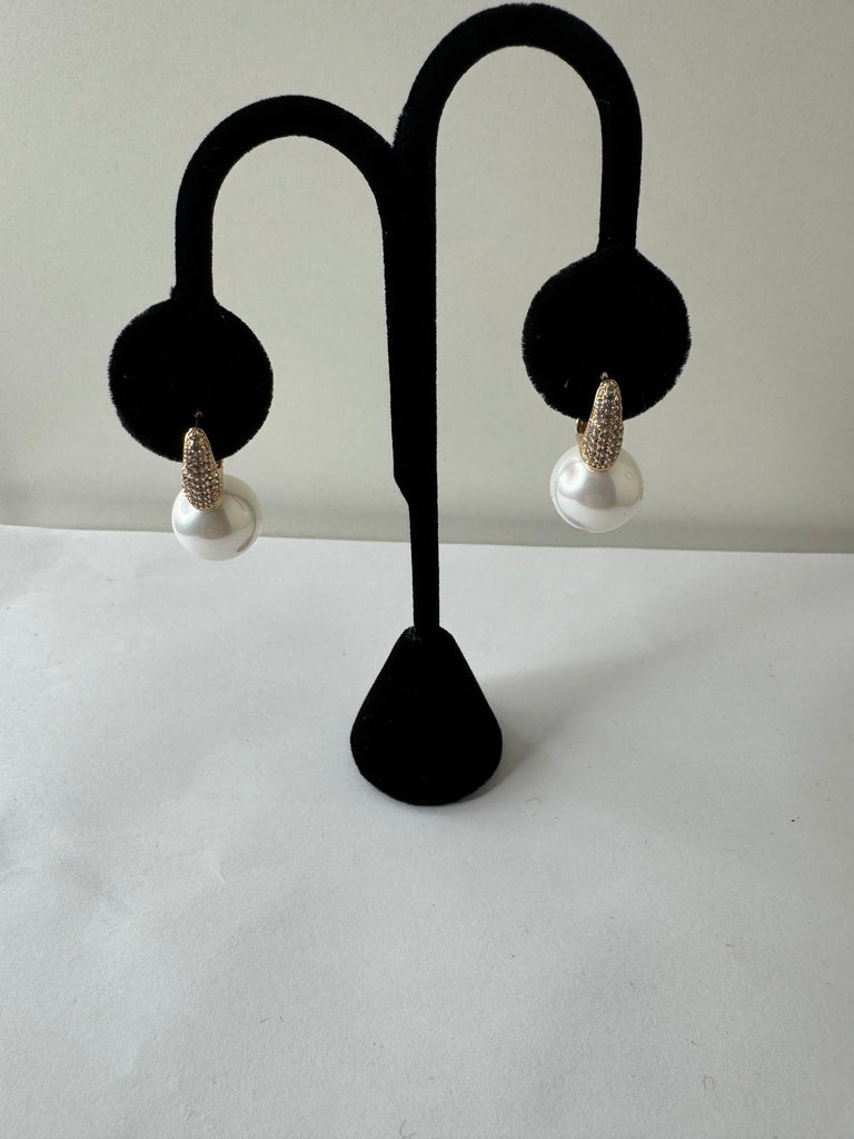 Classic Pearl Drop Earrings with Pave Accent