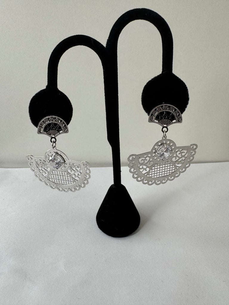 Silver Fan Filigree Drop Earrings