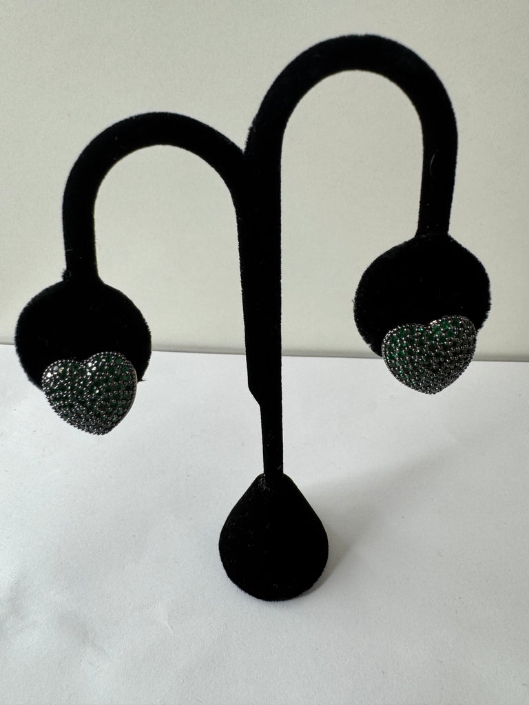 Green Crystal Heart Stud Earrings