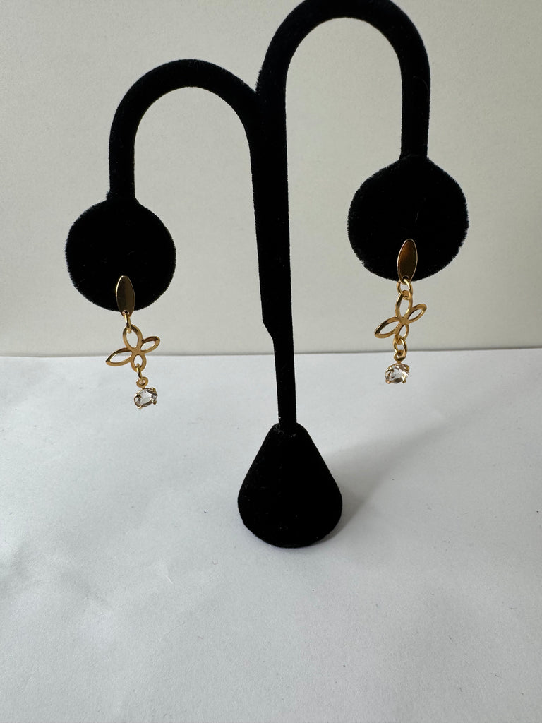 Gold Clover & Crystal Drop Earrings