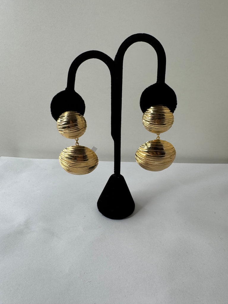 Ribbed Dome Double Drop Earrings