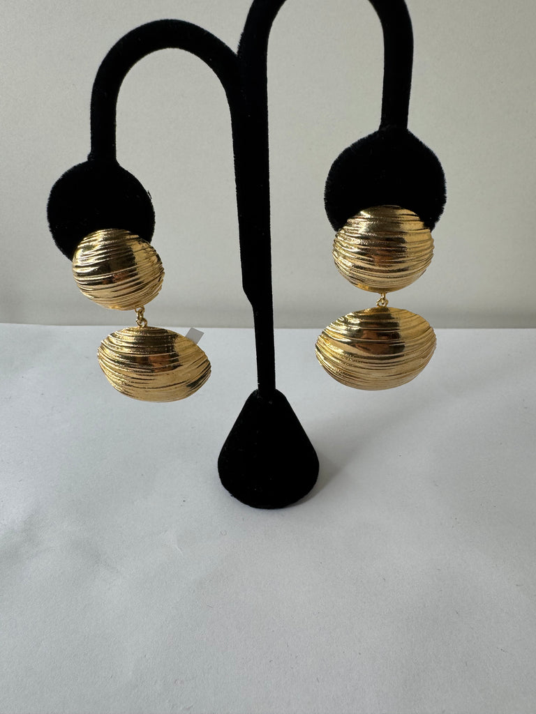 Ribbed Dome Double Drop Earrings