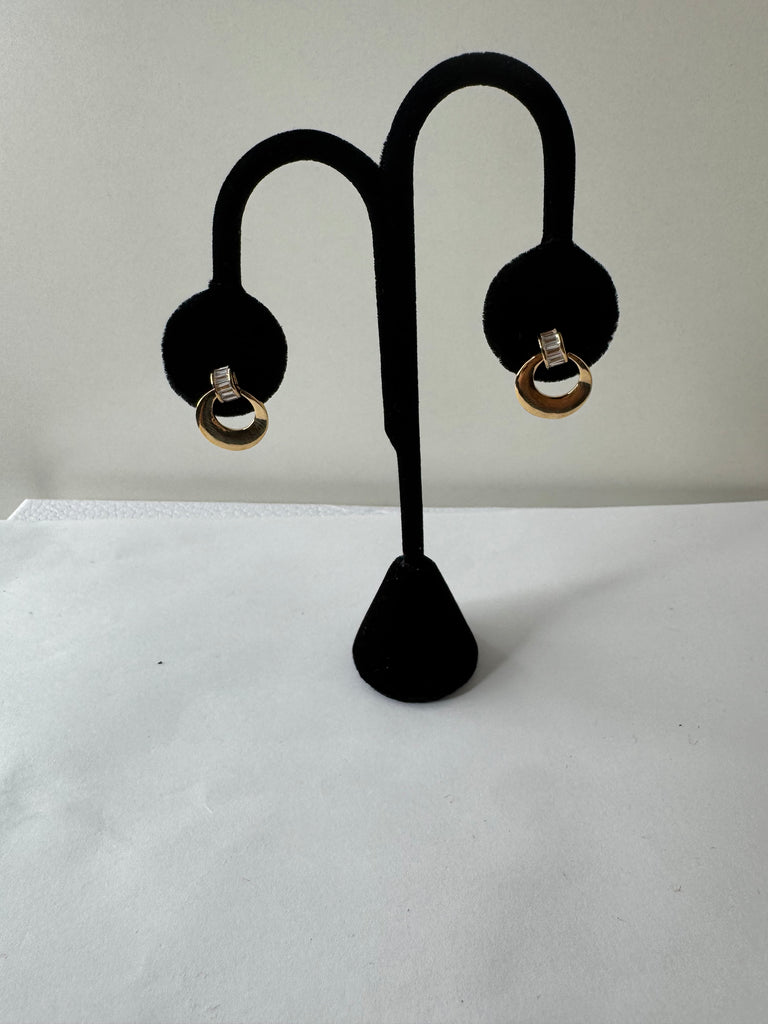 Gold Oval Link Earrings with Baguette Accent