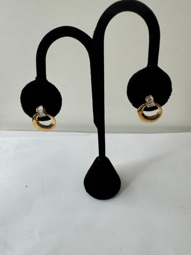 Gold Oval Link Earrings with Baguette Accent