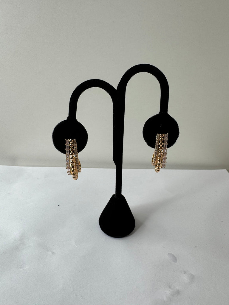 Triple Row Gold & Crystal Hoop Earrings