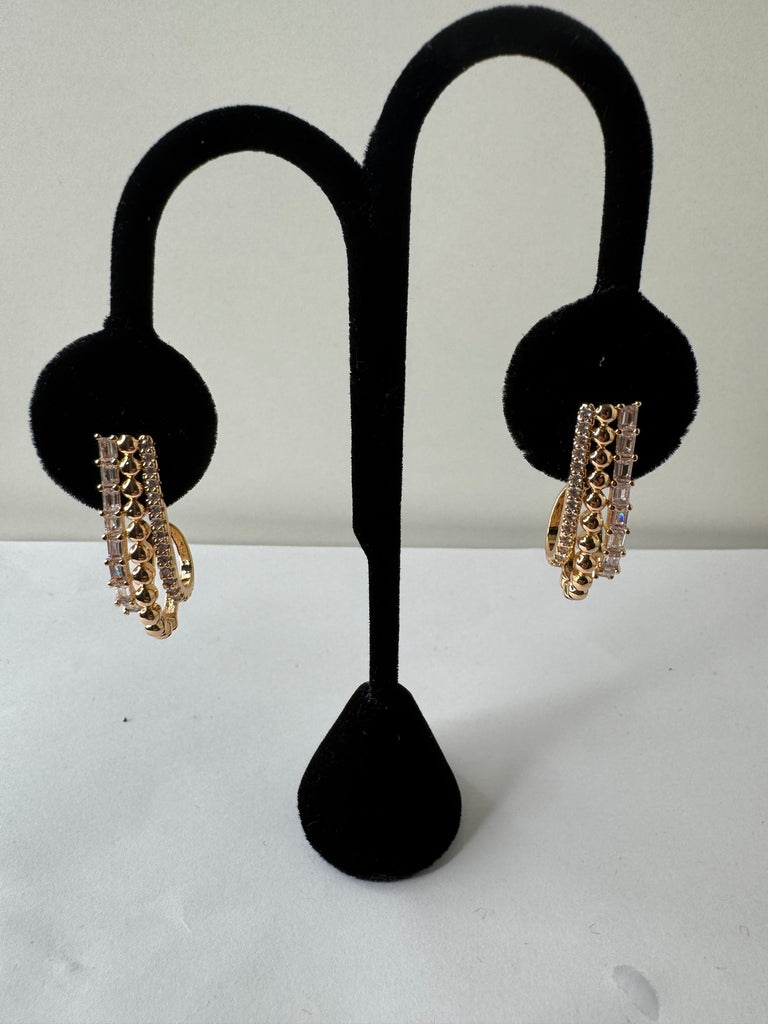 Triple Row Gold & Crystal Hoop Earrings