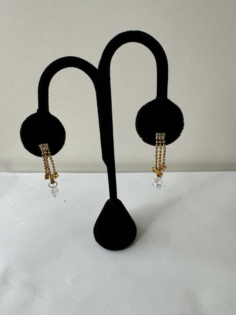 Gold Chain & Crystal Heart Earrings