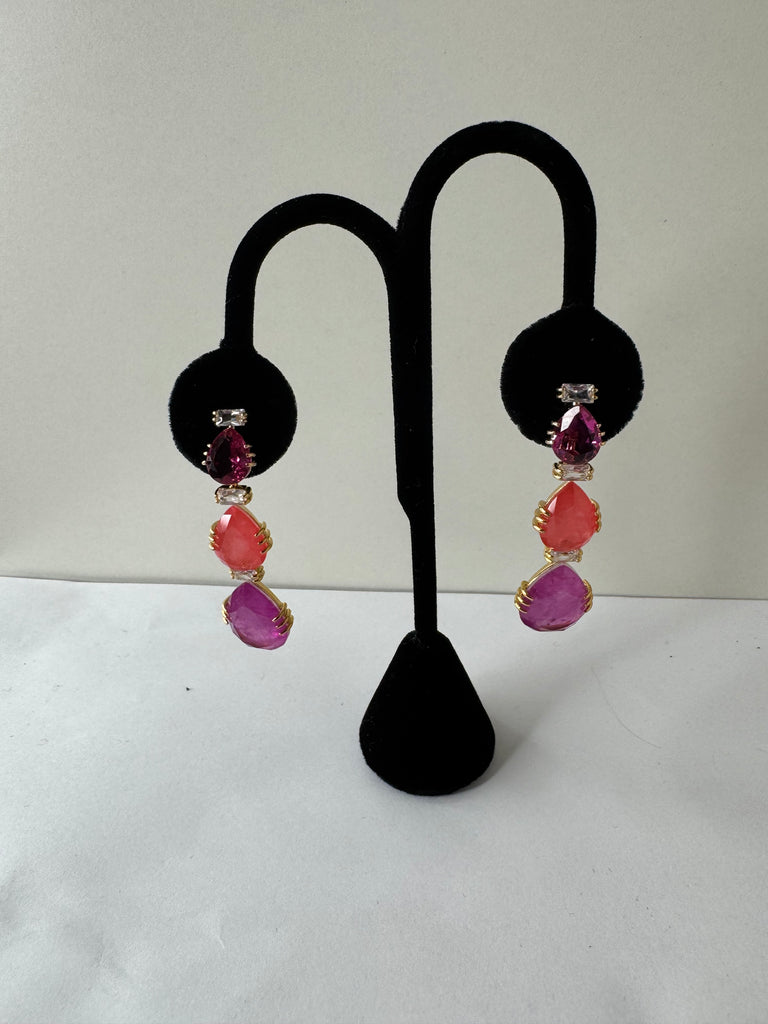 Triple Gem Drop Earrings – Pink Mix