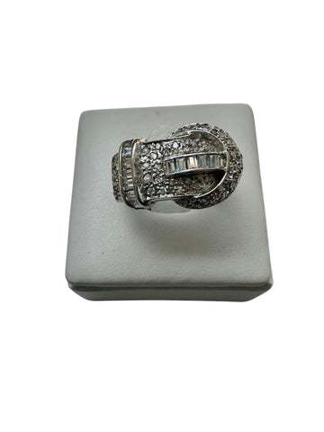 Silver Statement Ring with Pave Crystals
