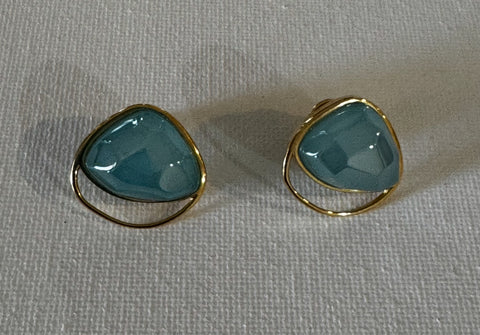 Green Stone Gold-Plated Earrings
