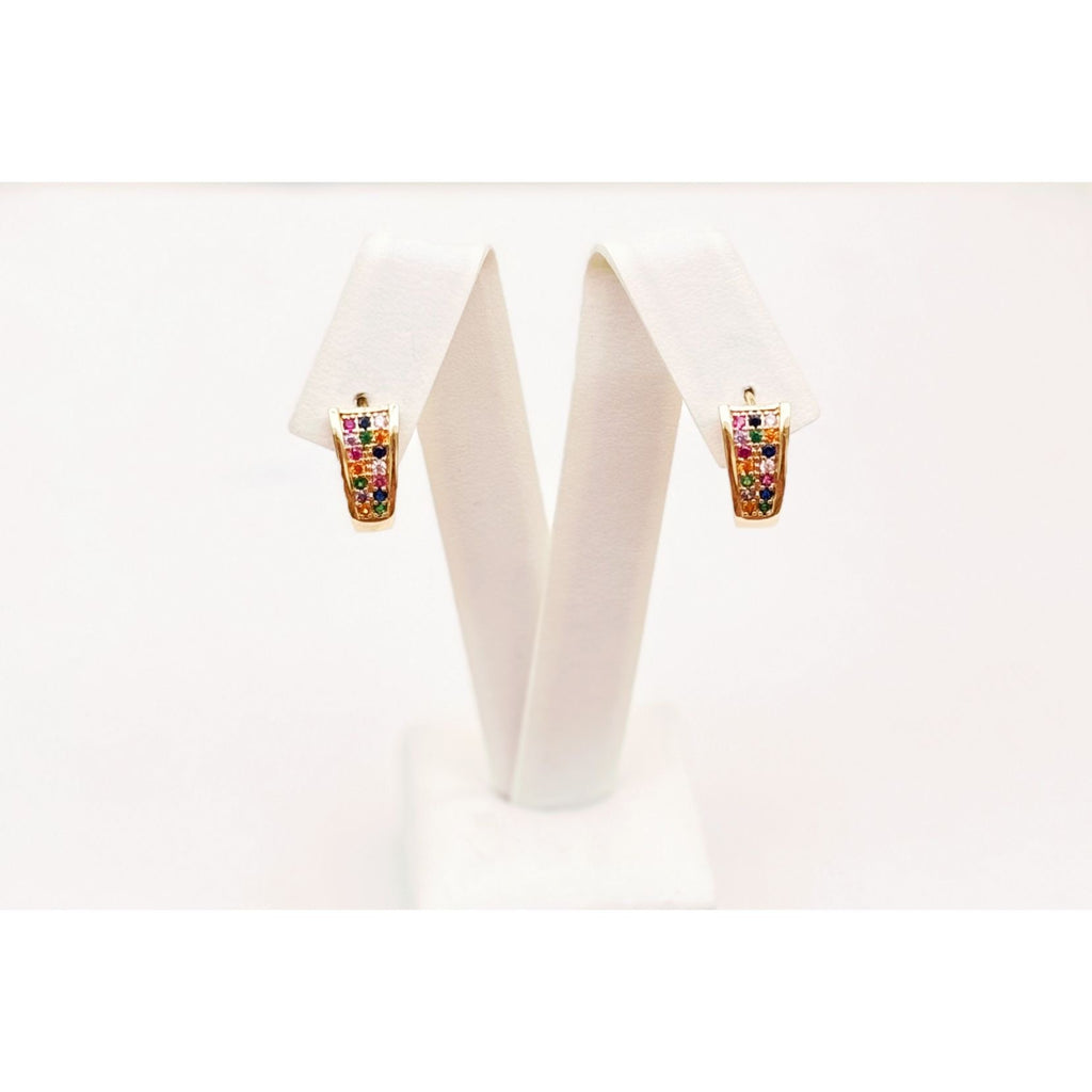 Gold Plated Hoop Earrings with Colorful Stones