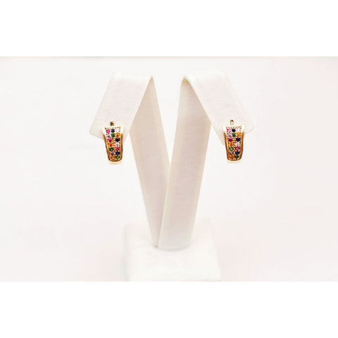 Gold Plated Hoop Earrings with Colorful Stones