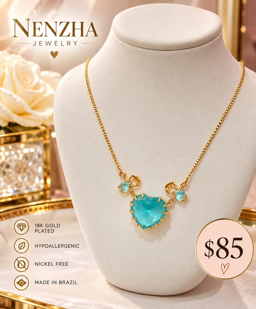 Aqua Heart Pendant Necklace