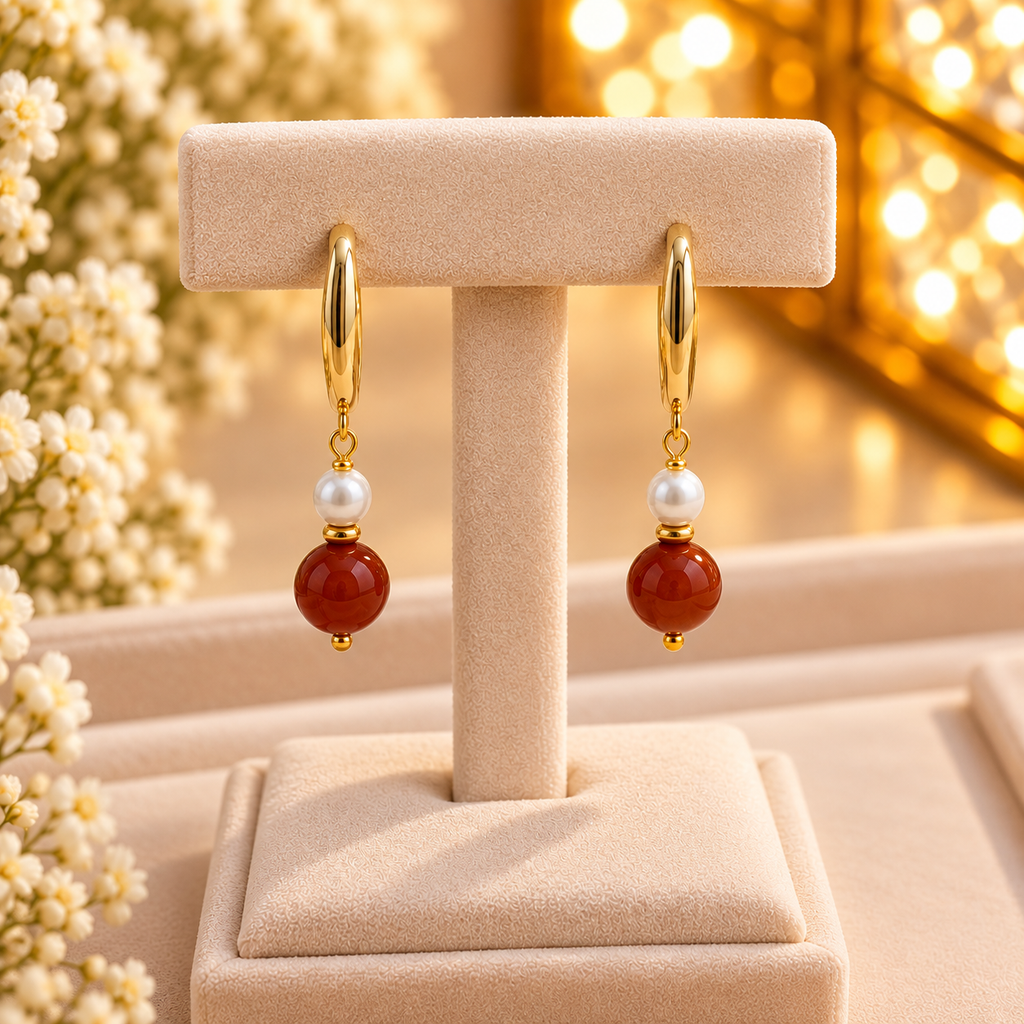 Pearl & Carnelian Earrings