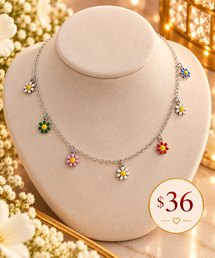 Colorful Daisy Charm Necklace