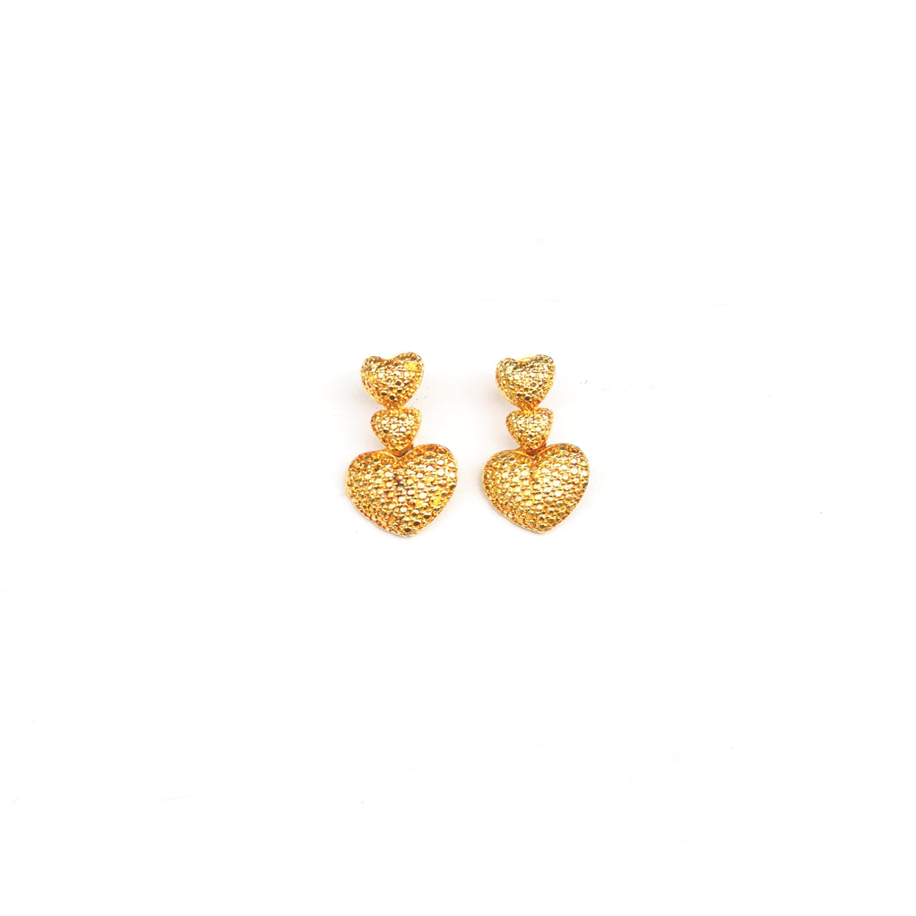 Gold Triple Heart Drop Earrings