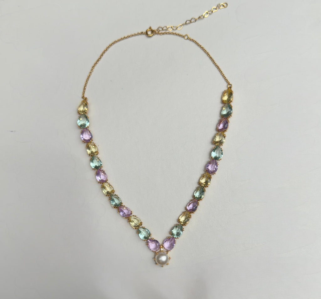 Pearl Drop Gem Necklace