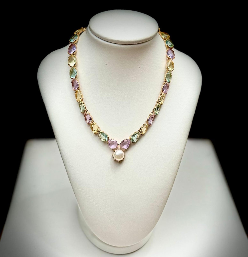 Pearl Drop Gem Necklace
