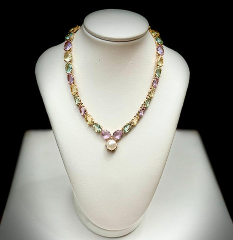 Pearl Drop Gem Necklace