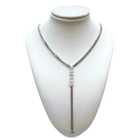Sterling Silver Lariat Necklace with Crystals