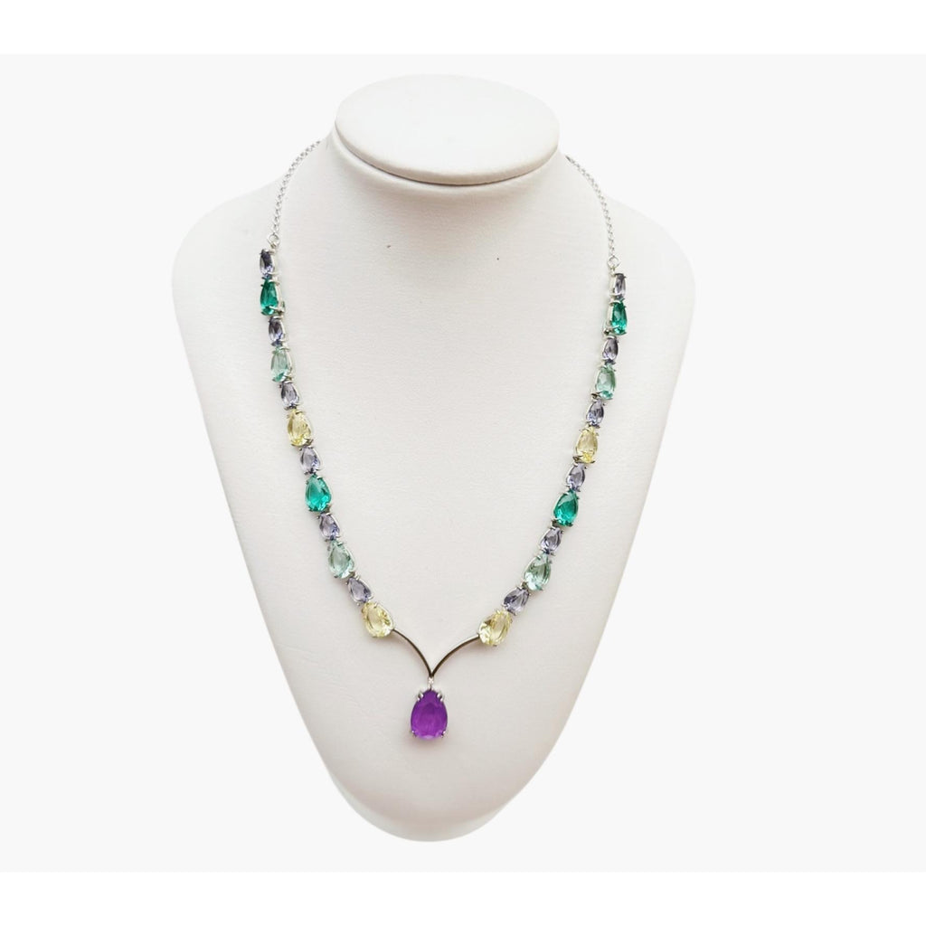 Sterling Silver Necklace with Colorful Gemstones