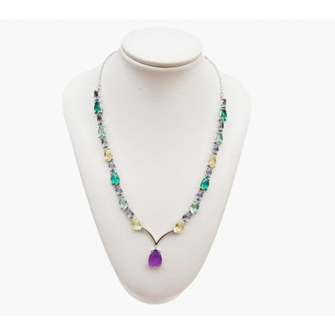Sterling Silver Necklace with Colorful Gemstones