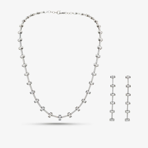 Rhodium-Plated Stone Necklace Set