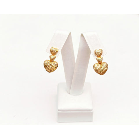 Gold Triple Heart Drop Earrings