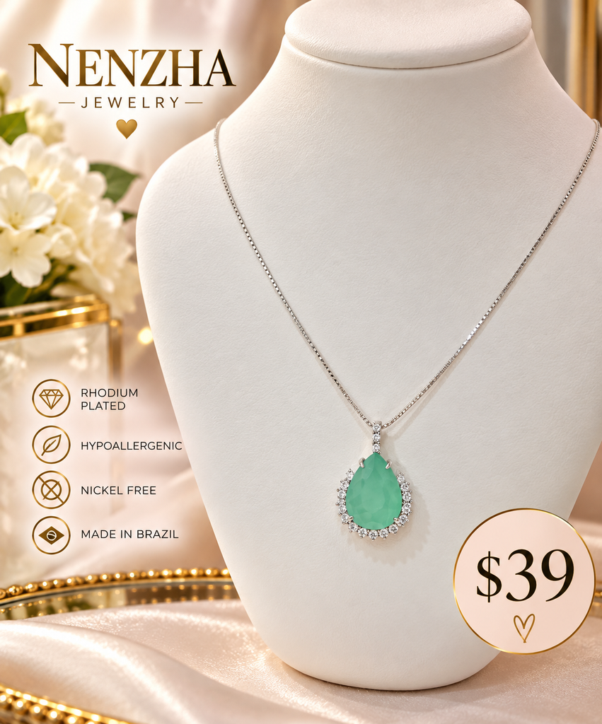 Mint Teardrop Halo Necklace