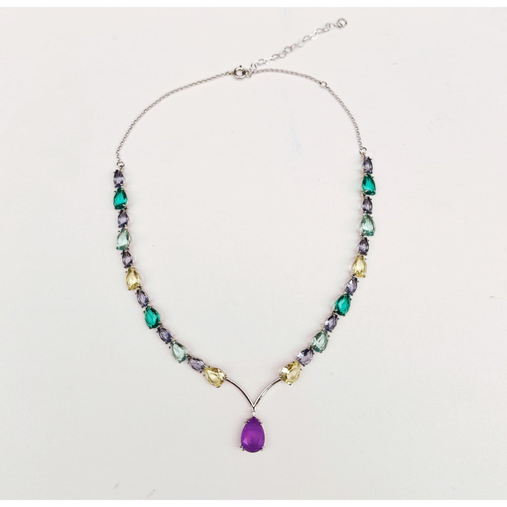 Sterling Silver Necklace with Colorful Gemstones